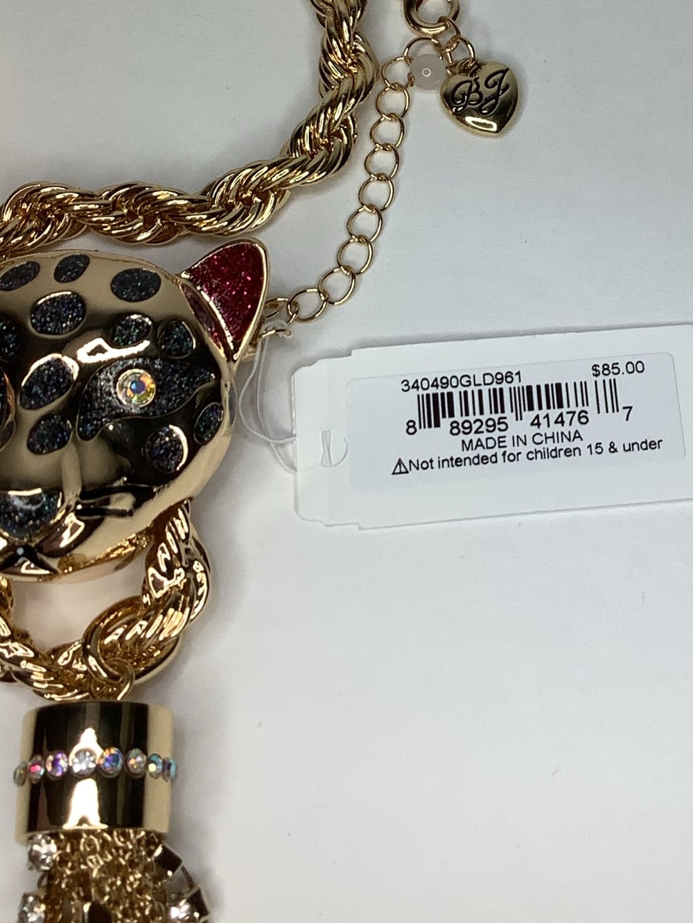 Betsey Johnson Leopard Panther Crystal Tassel Statement Necklace New - Picture 4 of 4